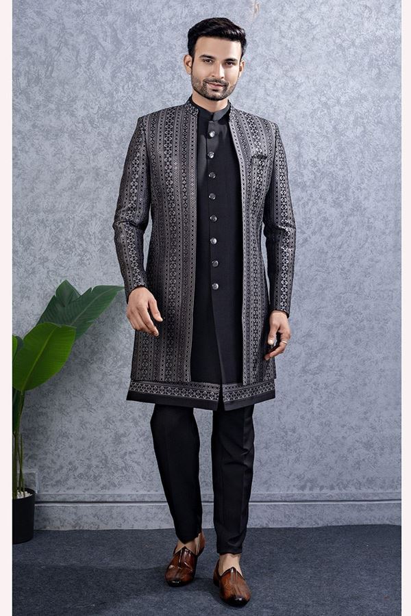 Picture of  Captivating Black Designer Men’s Indo-Western Sets for Engagement and Reception