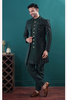 Picture of  Aesthetic Bottle Green Designer Men’s Indo-Western Sets for Engagement and Reception