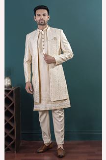 Picture of  Charming Gold Designer Men’s Indo-Western Sets for Engagement, Wedding, and Reception