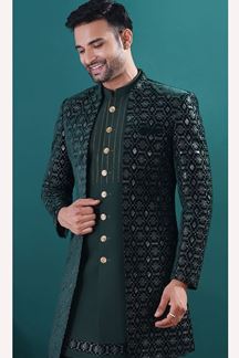 Picture of  Aesthetic Bottle Green Designer Men’s Indo-Western Sets for Engagement and Reception