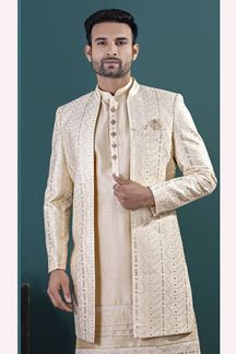 Picture of  Charming Gold Designer Men’s Indo-Western Sets for Engagement, Wedding, and Reception