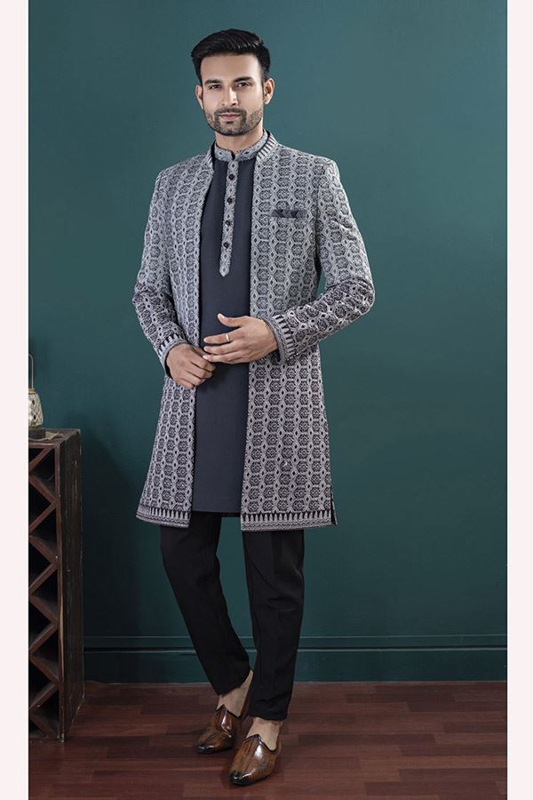 Picture of  Exquisite Black Designer Men’s Indo-Western Sets for Engagement and Reception