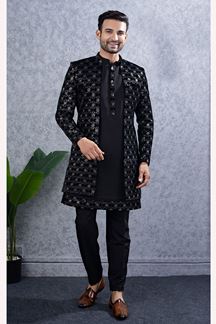 Picture of  Stylish Black Designer Men’s Indo-Western Sets for Engagement and Reception