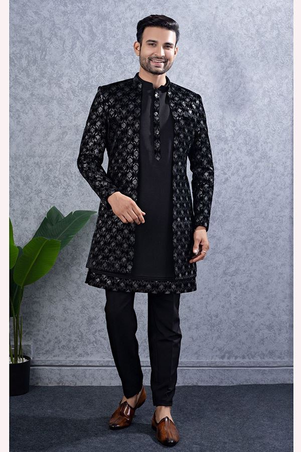 Picture of  Stylish Black Designer Men’s Indo-Western Sets for Engagement and Reception