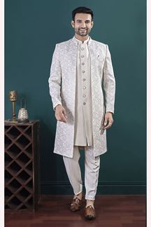 Picture of  Delightful Off-White Designer Men’s Indo-Western Sets for Engagement and Reception