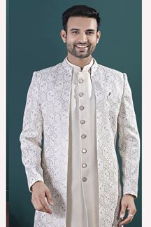 Picture of  Delightful Off-White Designer Men’s Indo-Western Sets for Engagement and Reception
