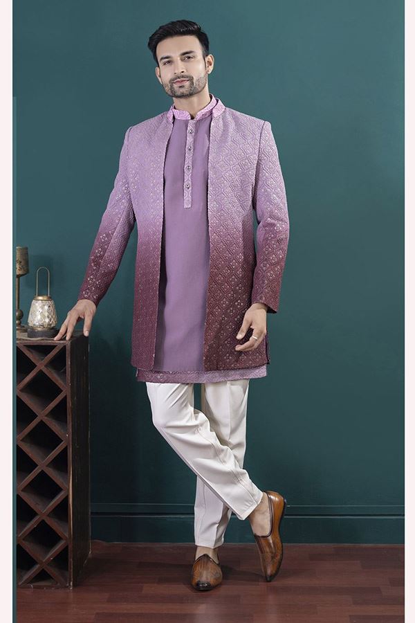 Picture of  Impressive Lavender Designer Men’s Indo-Western Sets for Engagement and Reception