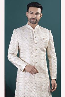 Picture of  Dashing Cream Designer Men’s Indo-Western Sets for Engagement and Reception
