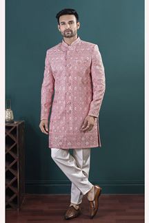 Picture of  Elegant Peach Designer Men’s Indo-Western Sets for Engagement and Reception