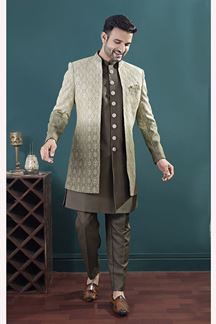 Picture of  Fashionable Mehendi Green Designer Men’s Indo-Western Sets for Engagement and Reception