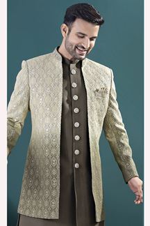 Picture of  Fashionable Mehendi Green Designer Men’s Indo-Western Sets for Engagement and Reception