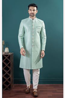 Picture of  Fancy Aqua Green Designer Men’s Indo-Western Sets for Engagement and Reception