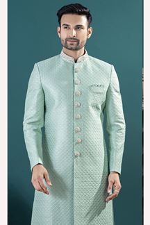 Picture of  Fancy Aqua Green Designer Men’s Indo-Western Sets for Engagement and Reception