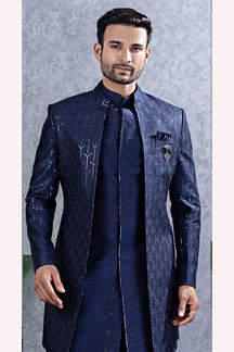 Picture of  Awesome Navy Blue Designer Men’s Indo-Western Sets for Wedding and Reception