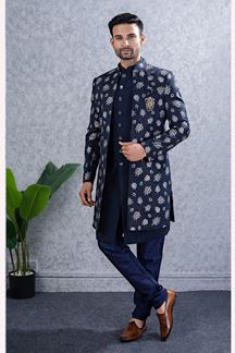 Picture of  Amazing Navy Blue Designer Men’s Indo-Western Sets for Wedding and Reception