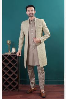 Picture of  Spectacular Light Antique Designer Men’s Indo-Western Sets for Engagement and Reception