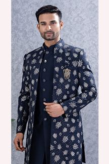 Picture of  Amazing Navy Blue Designer Men’s Indo-Western Sets for Wedding and Reception