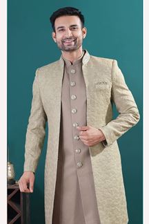 Picture of  Spectacular Light Antique Designer Men’s Indo-Western Sets for Engagement and Reception