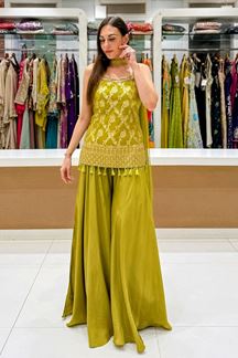 Picture of  Astounding Mehendi Green Designer Palazzo Suit for Mehendi, Engagement, and Reception