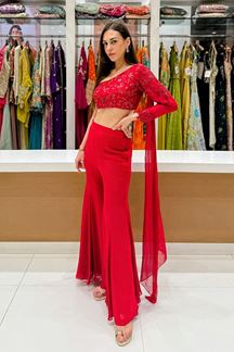 Picture of  Glorious Net Designer Palazzo Suit for Engagement, Sangeet, and Parties