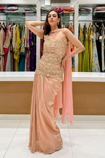 Picture of  Divine Peach Designer Indo-Western Outfit for Engagement and Reception