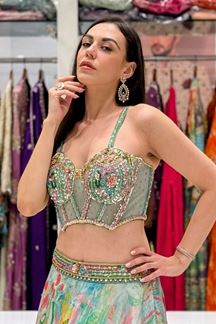 Picture of  Glamorous Organza Designer Indo-Western Lehenga Choli for Engagement, Sangeet, and Parties