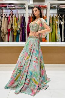 Picture of  Glamorous Organza Designer Indo-Western Lehenga Choli for Engagement, Sangeet, and Parties