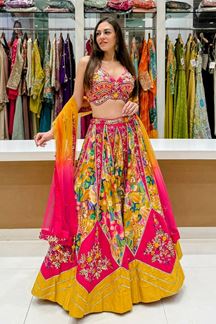 Picture of  Exuberant Dola Silk Designer Indo-Western Lehenga Choli for Engagement and Reception