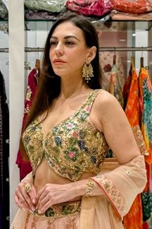 Picture of  Exquisite Dola Silk Designer Indo-Western Lehenga Choli for Engagement and Reception