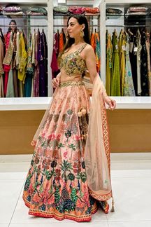 Picture of  Exquisite Dola Silk Designer Indo-Western Lehenga Choli for Engagement and Reception
