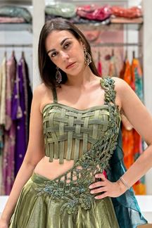 Picture of  Artistic Chiffon Designer Indo-Western Lehenga Choli for Engagement, Reception, and Mehendi