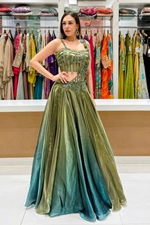 Picture of  Artistic Chiffon Designer Indo-Western Lehenga Choli for Engagement, Reception, and Mehendi