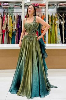 Picture of  Artistic Chiffon Designer Indo-Western Lehenga Choli for Engagement, Reception, and Mehendi