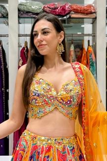 Picture of  Heavenly Dola Silk Designer Indo-Western Lehenga Choli for Wedding, Reception, and Sangeet