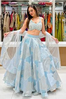 Picture of  Impressive Shimmer Jacquard Designer Indo-Western Lehenga Choli for Engagement, Reception, and Sangeet