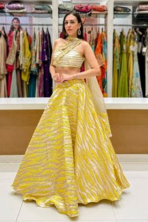 Picture of  Magnificent Jacquard Designer Indo-Western Lehenga Choli for Engagement, Reception, and Haldi