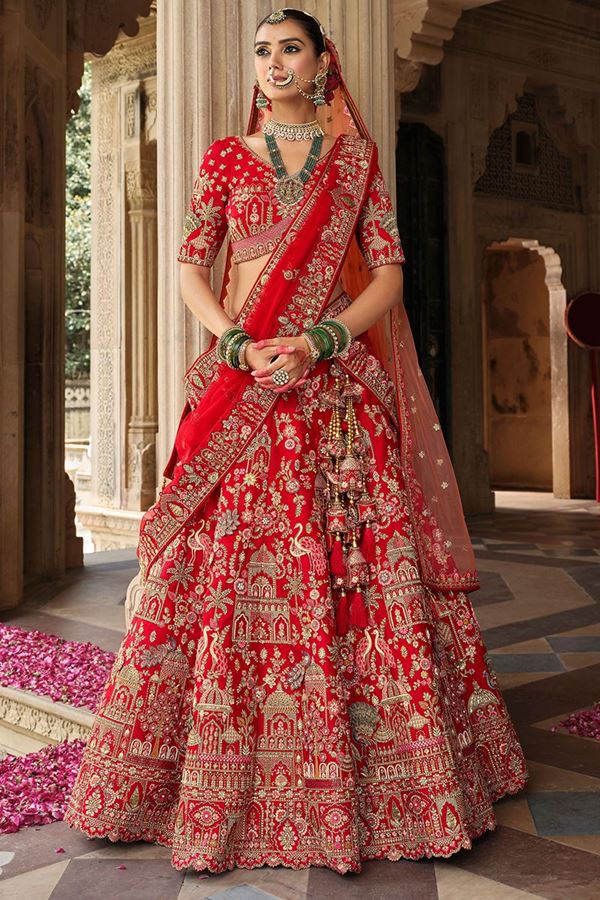 Picture of  Exuberant Heavy Pure Silk Designer Bridal Lehenga Choli for Wedding