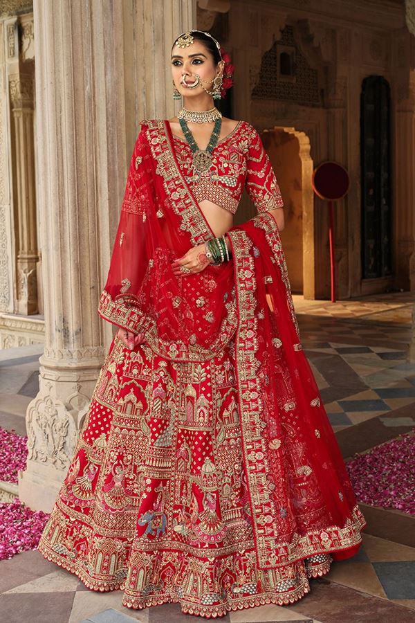Picture of  Captivating Heavy Pure Silk Designer Bridal Lehenga Choli for Wedding
