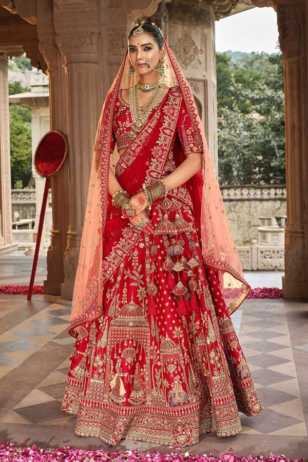 Picture of  Flamboyant Heavy Pure Silk Designer Bridal Lehenga Choli for Wedding