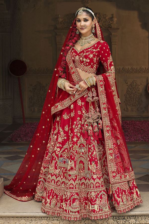 Picture of  Striking Heavy Pure Silk Designer Bridal Lehenga Choli for Wedding