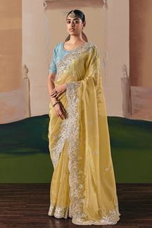 Picture of  Classy Premium Fancy Silk Designer Saree for Haldi, Sangeet, and Parties