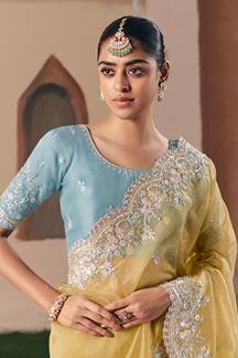 Picture of  Classy Premium Fancy Silk Designer Saree for Haldi, Sangeet, and Parties