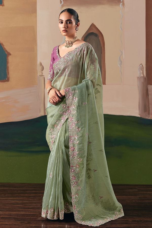 Picture of   Marvelous Silk Designer Saree for Engagement, Sangeet, and Parties