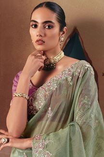 Picture of   Marvelous Silk Designer Saree for Engagement, Sangeet, and Parties