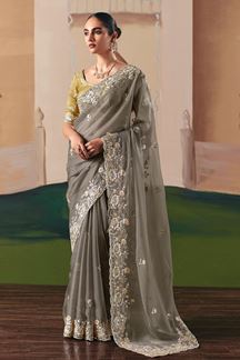 Picture of  Charming Premium Fancy Silk Designer Saree for Engagement, Sangeet, and Parties