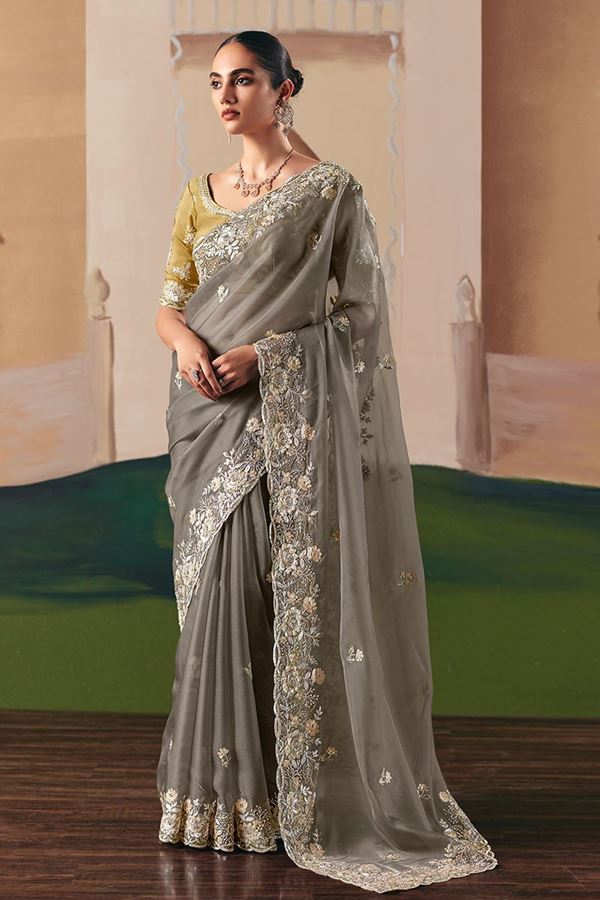 Picture of  Charming Premium Fancy Silk Designer Saree for Engagement, Sangeet, and Parties