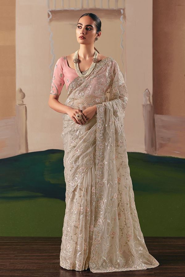 Picture of Aesthetic Premium Fancy Silk Designer Saree for Engagement, Sangeet, and Parties