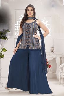 Picture of  Breathtaking Navy Blue Designer Palazzo Suit for Engagement, Sangeet, and Parties