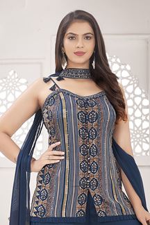Picture of  Breathtaking Navy Blue Designer Palazzo Suit for Engagement, Sangeet, and Parties