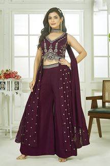 Picture of  Ethnic Maroon Designer Palazzo Suit for Wedding and Reception